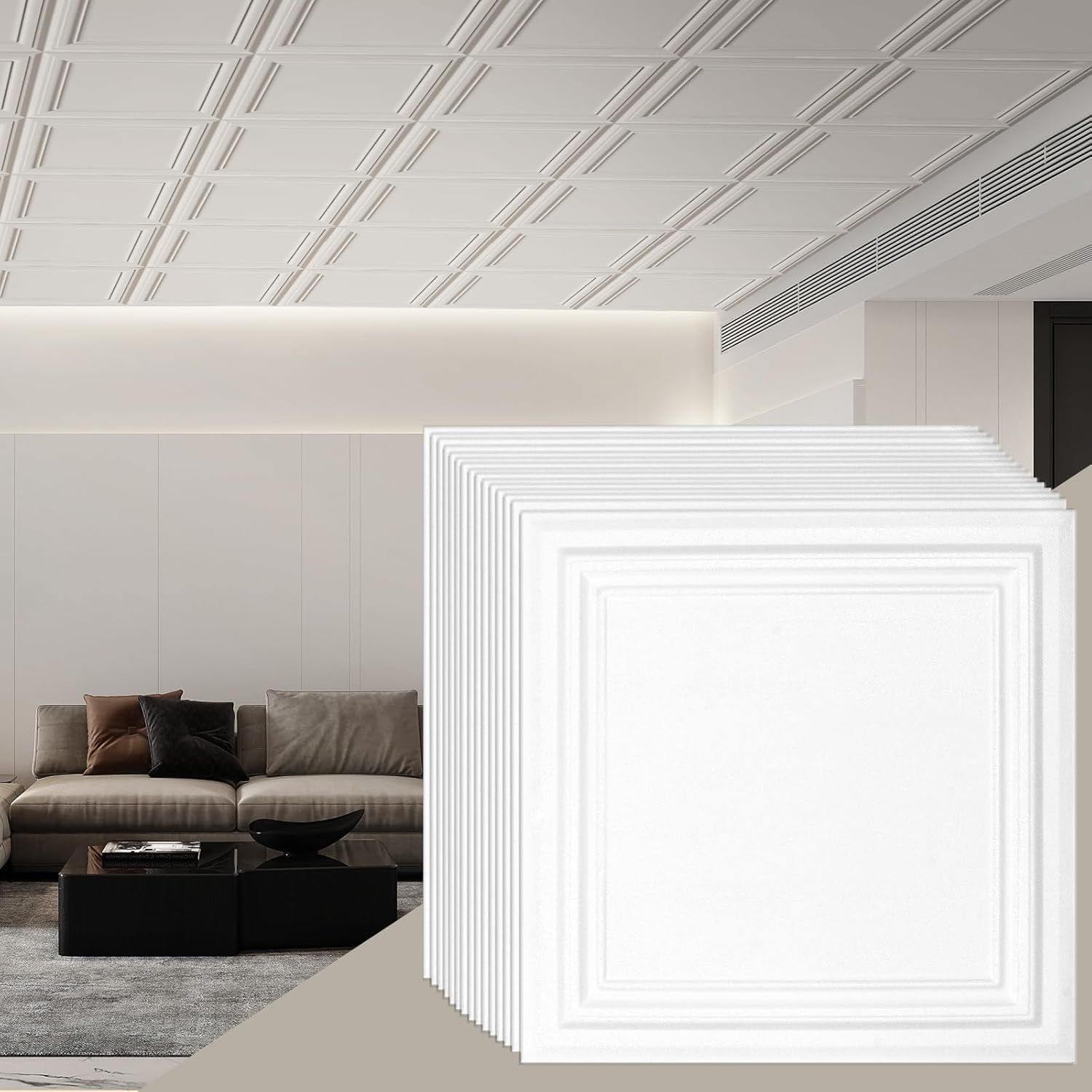 Ivory White 20" x 20" Polystyrene Ceiling Tiles Pack