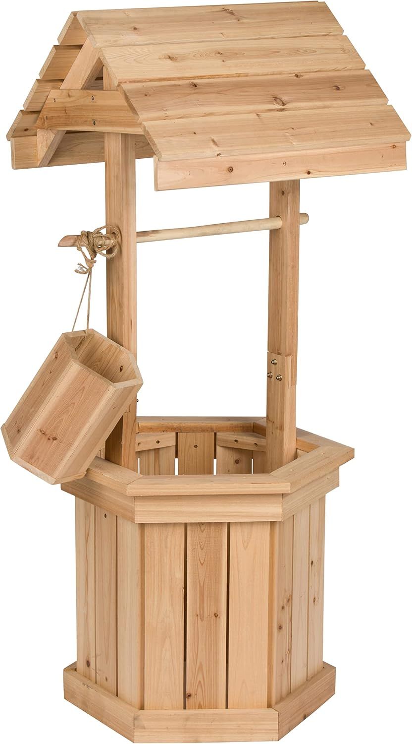 Natural Cedar Wood 55" Decorative Outdoor Wishing Well Planter