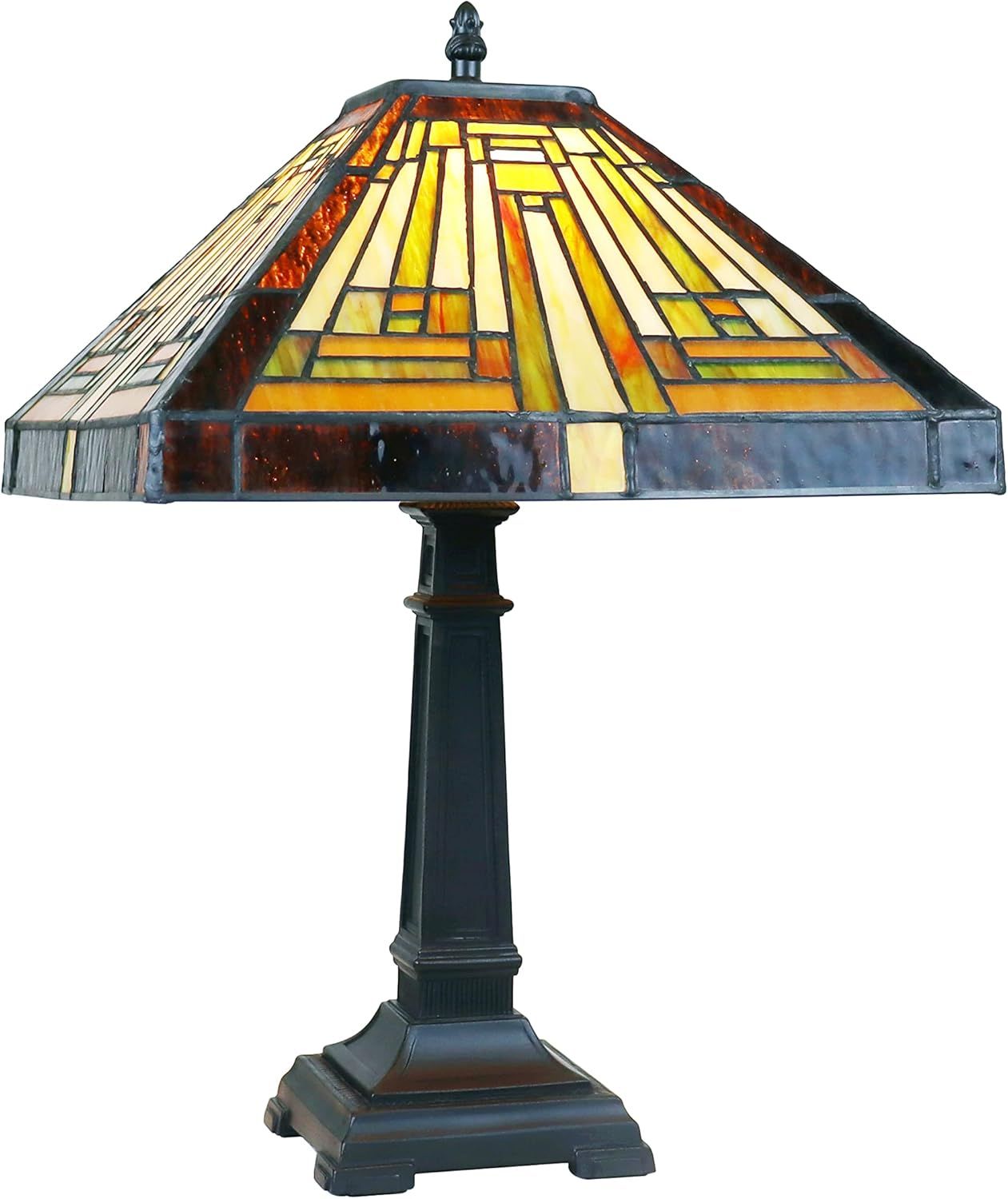 Innes Mission Tiffany-Style Blackish Bronze Table Lamp with Stained Glass Shade