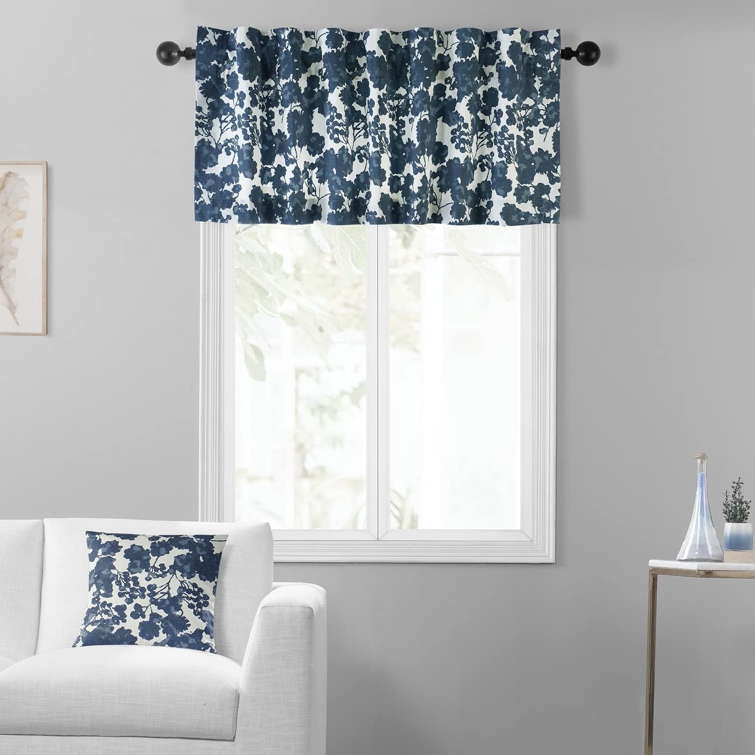 Fleur Blue and Off-White Cotton Floral Window Valance