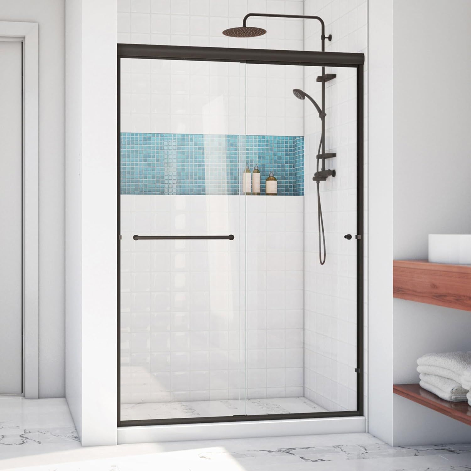 Alliance Pro LT 48" Oil Rubbed Bronze and Clear Glass Sliding Shower Door