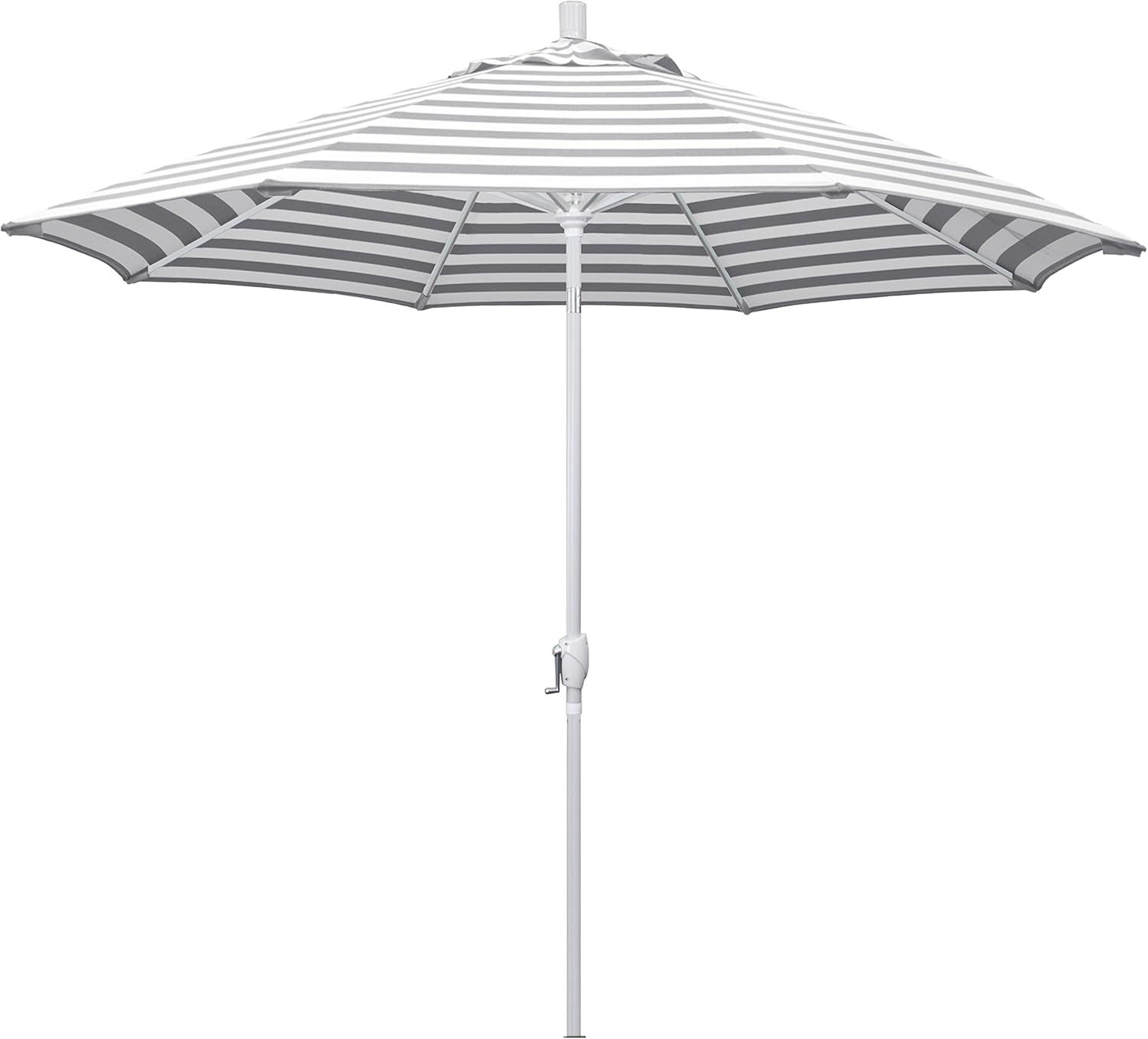 9 ft. Gray and White Striped Aluminum Patio Umbrella