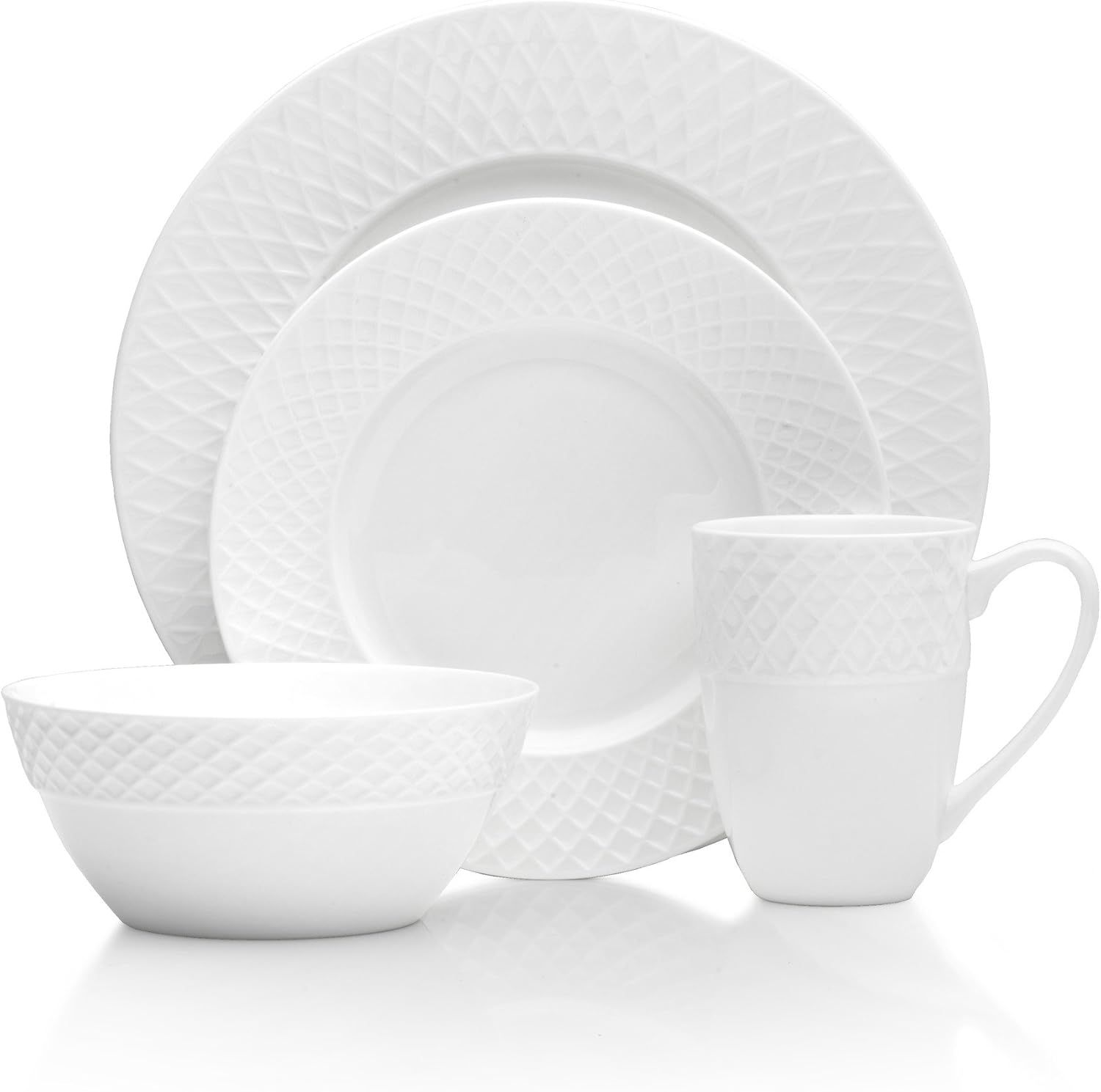 White Porcelain Trellis 16-Piece Dinnerware Set, Service for 4