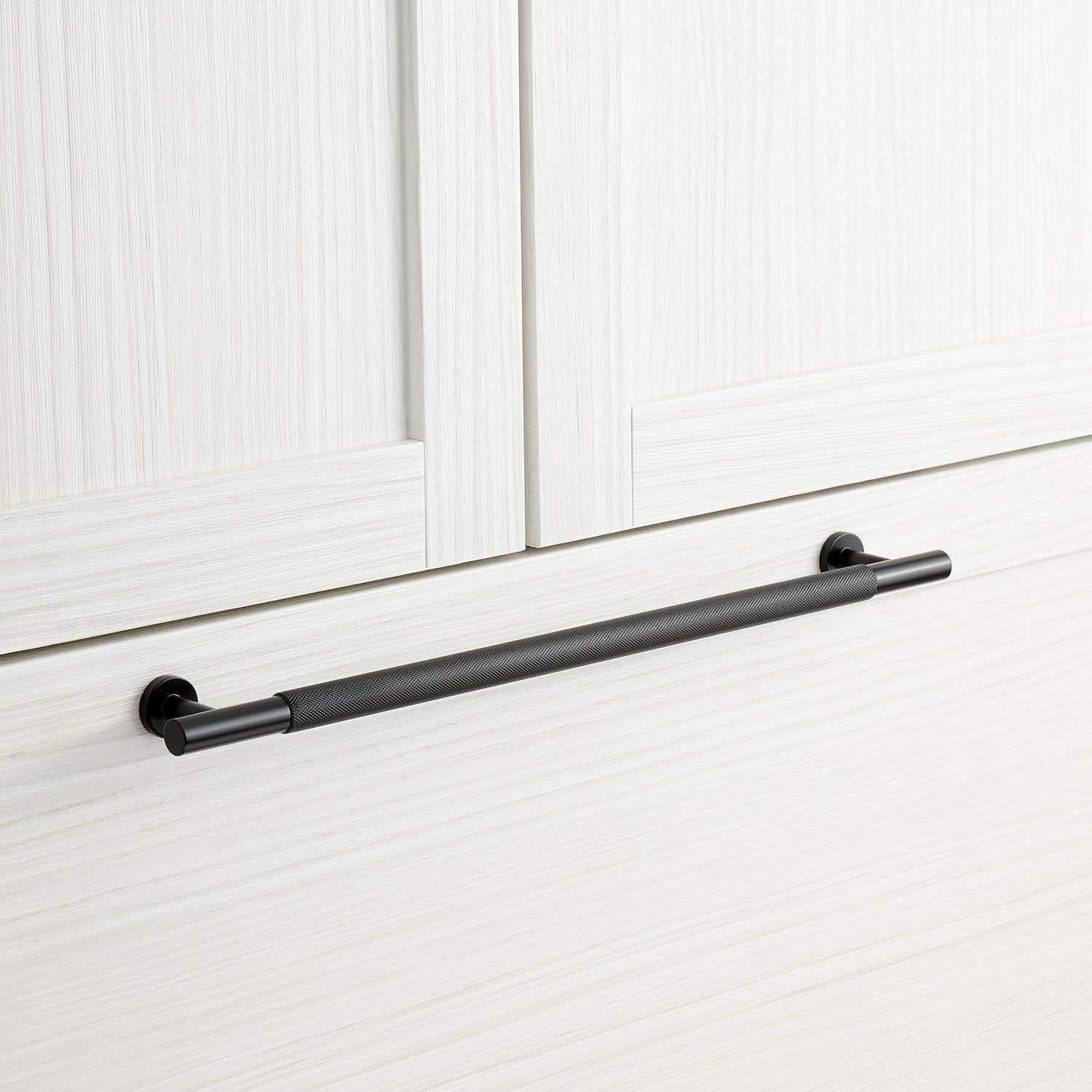 12" Matte Black Knurled Brass Appliance Pull with Mounting Hardware