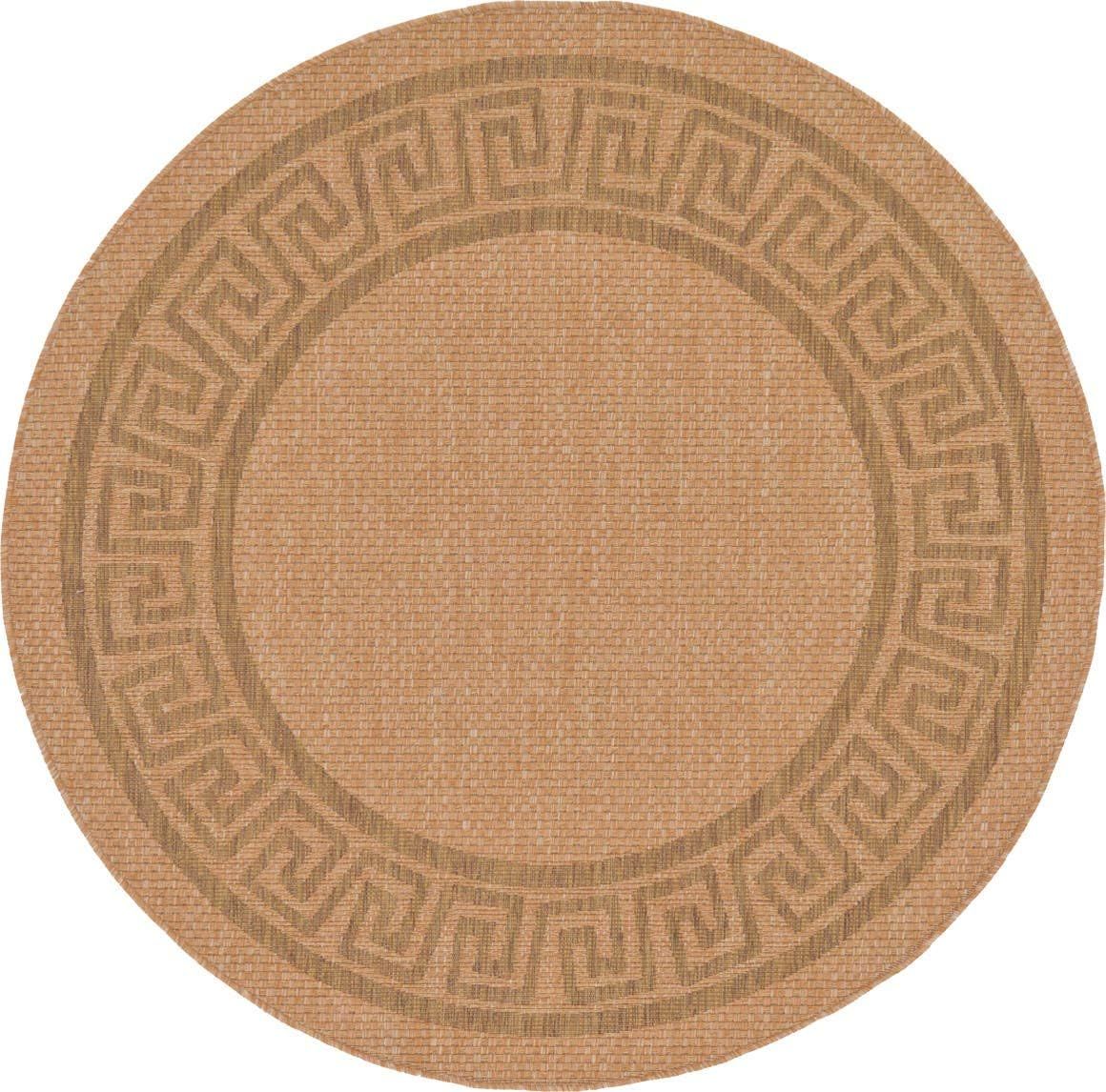 Light Brown Round Synthetic Easy Care Outdoor Rug