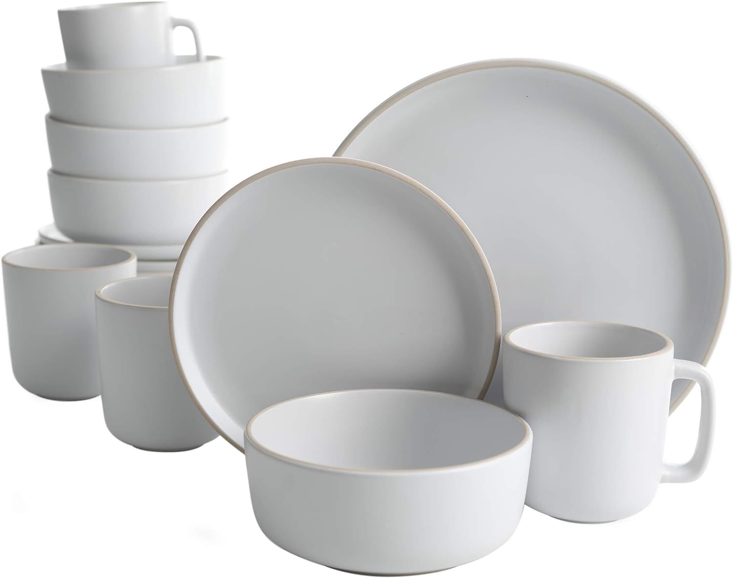 Matte White Ceramic 16-Piece Dinnerware Set, Service for 4