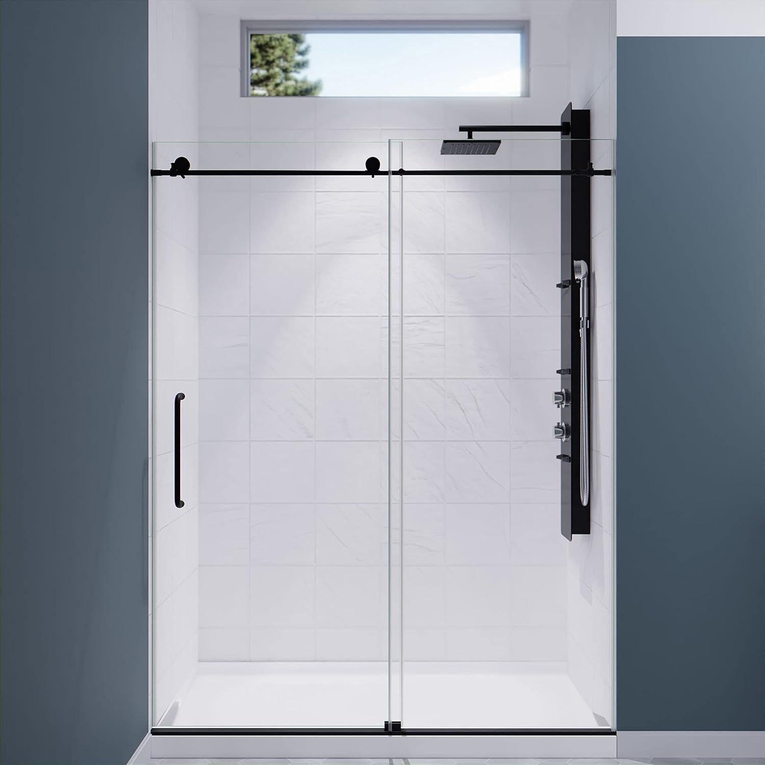 Matte Black Frameless Sliding Glass Shower Door Kit