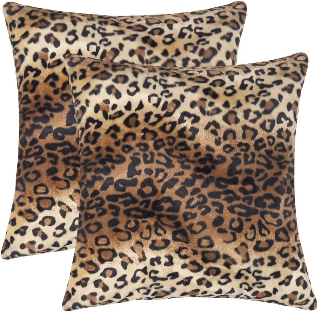 Leopard Print Faux Fur 18" Decorative Pillow Covers