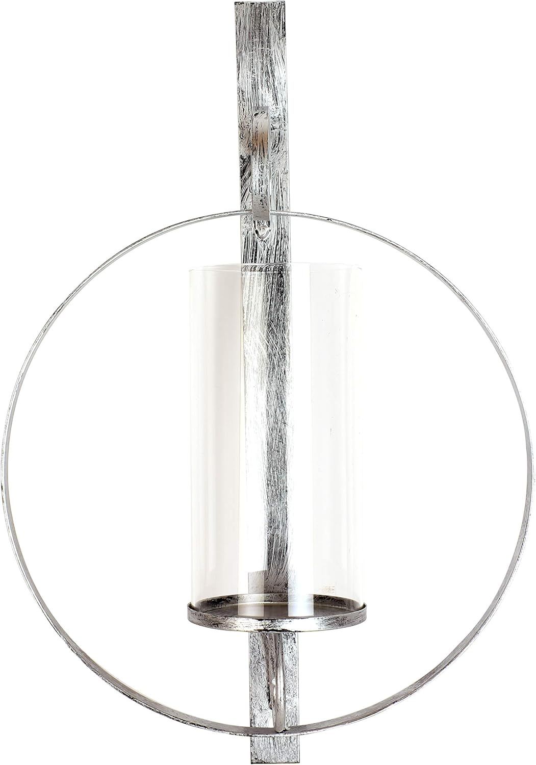 Orbit II 12" x 19" Silver Metal Candle Wall Sconce with Glass