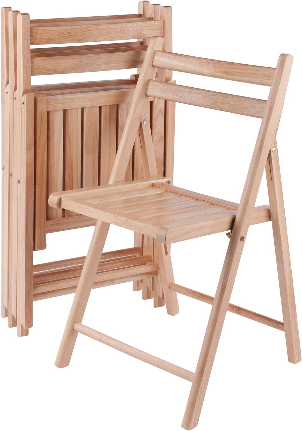 Natural Finish Armless Folding Wood Chair Set of 4