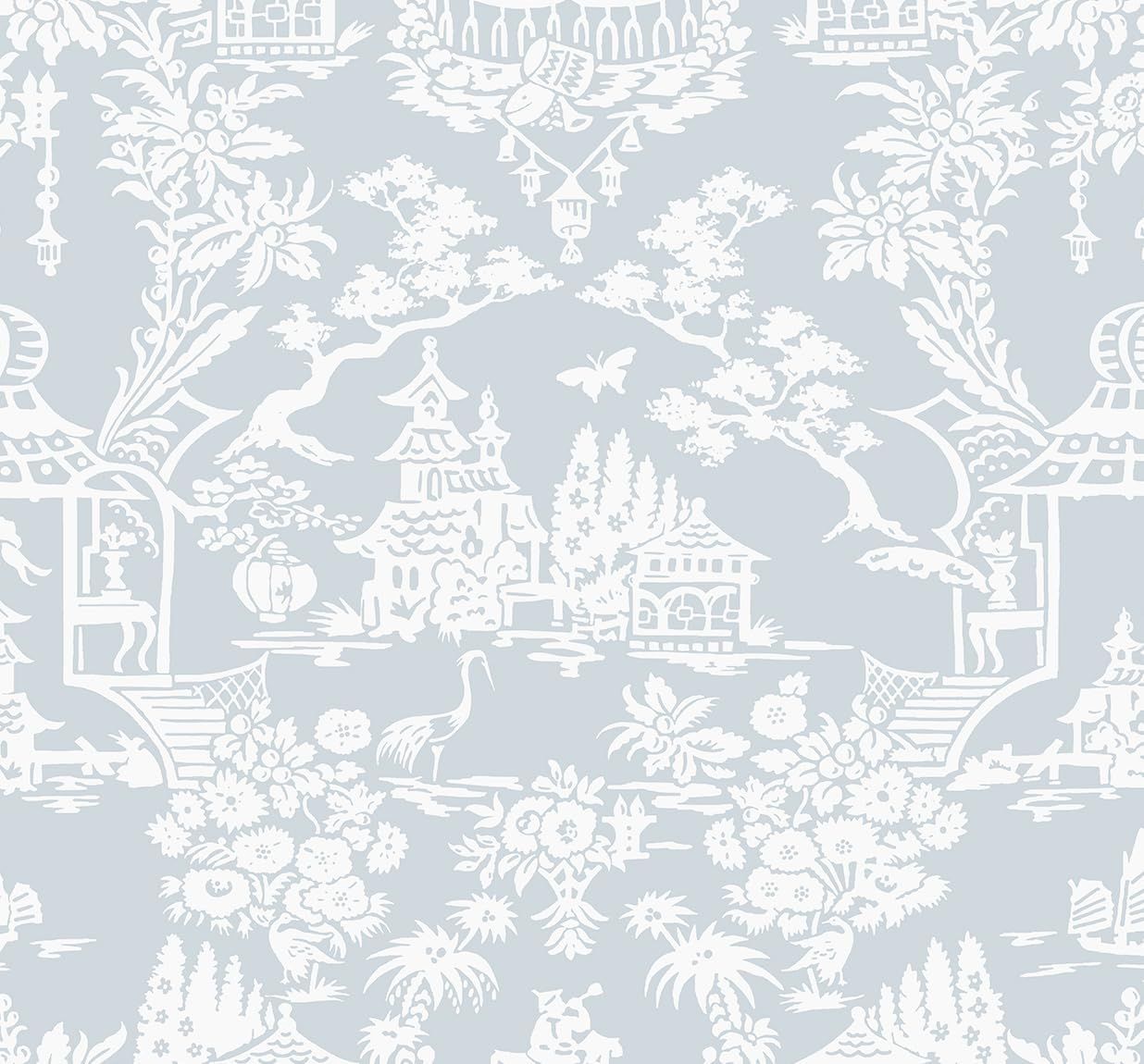 Blue and White Chinoiserie Vinyl Peel & Stick Wallpaper