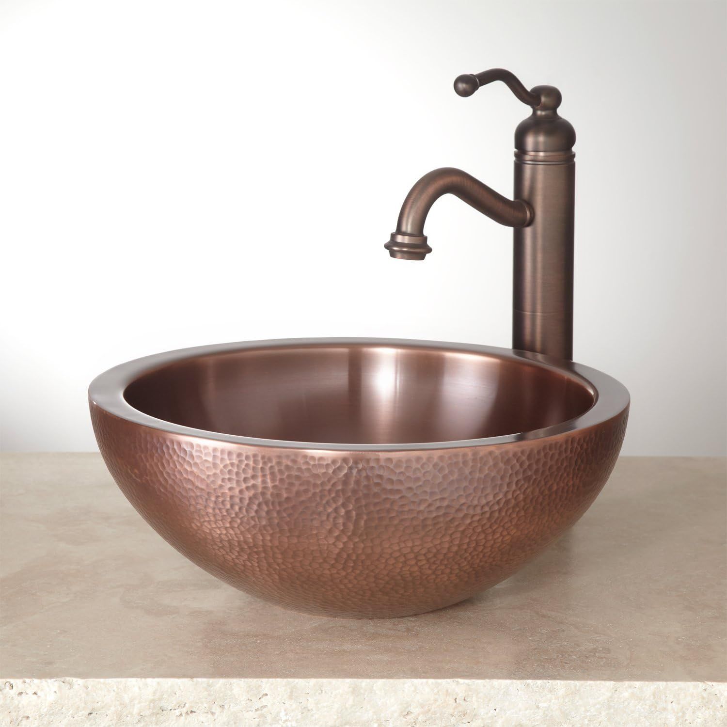 Casalina 14" Hammered Copper Circular Vessel Sink