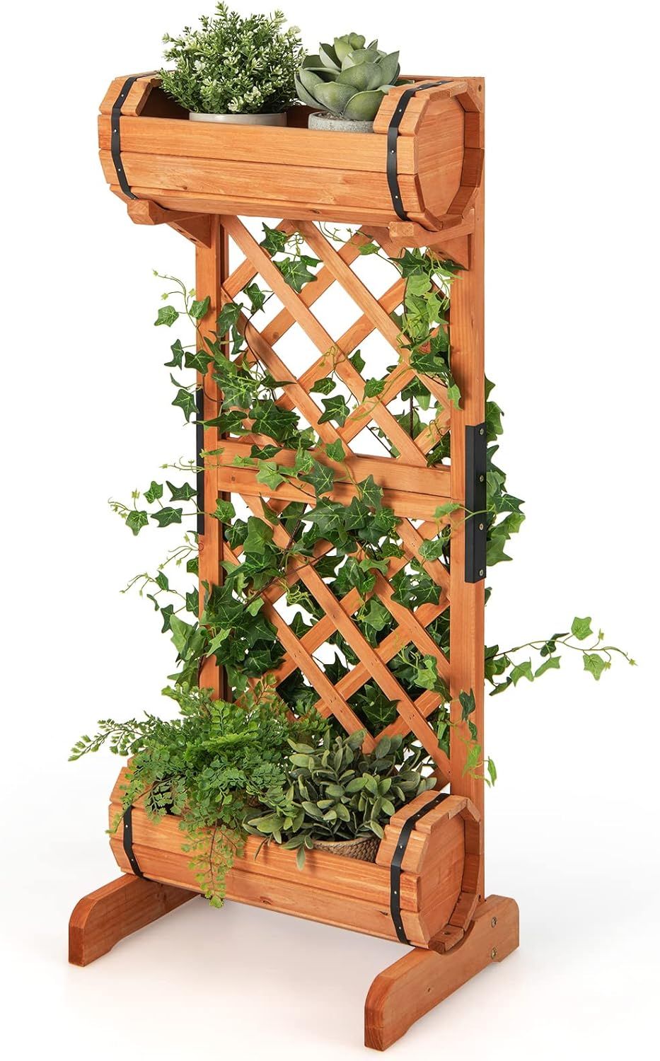 Orange Fir Wood Raised Garden Bed with Trellis