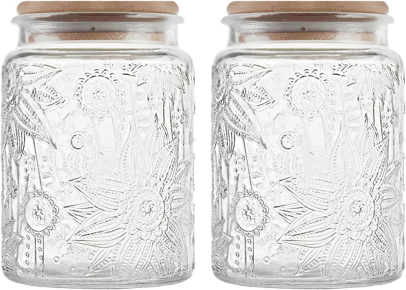 Vintage Clear Glass Jars with Bamboo Lids, Set of 2