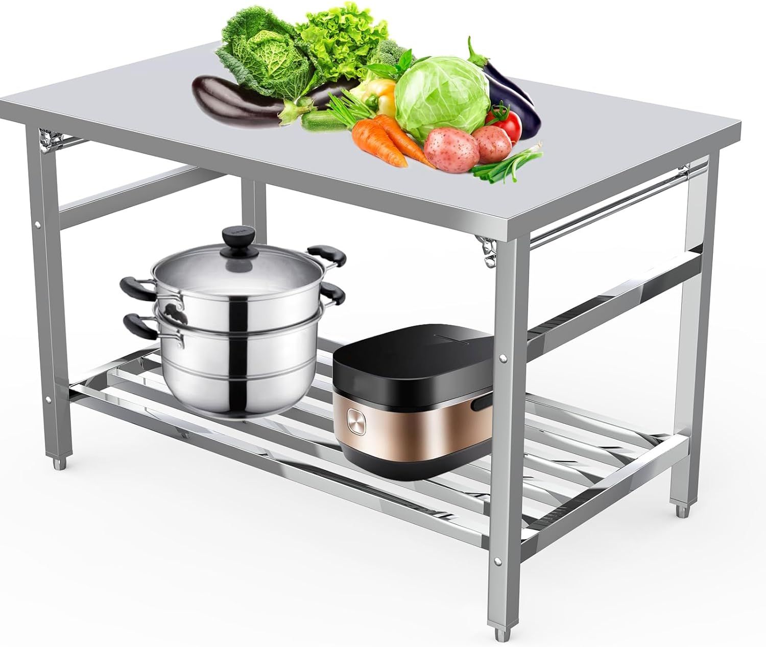 30 x 48 Inch Polished Stainless Steel Folding Work Table with Adjustable Undershelf