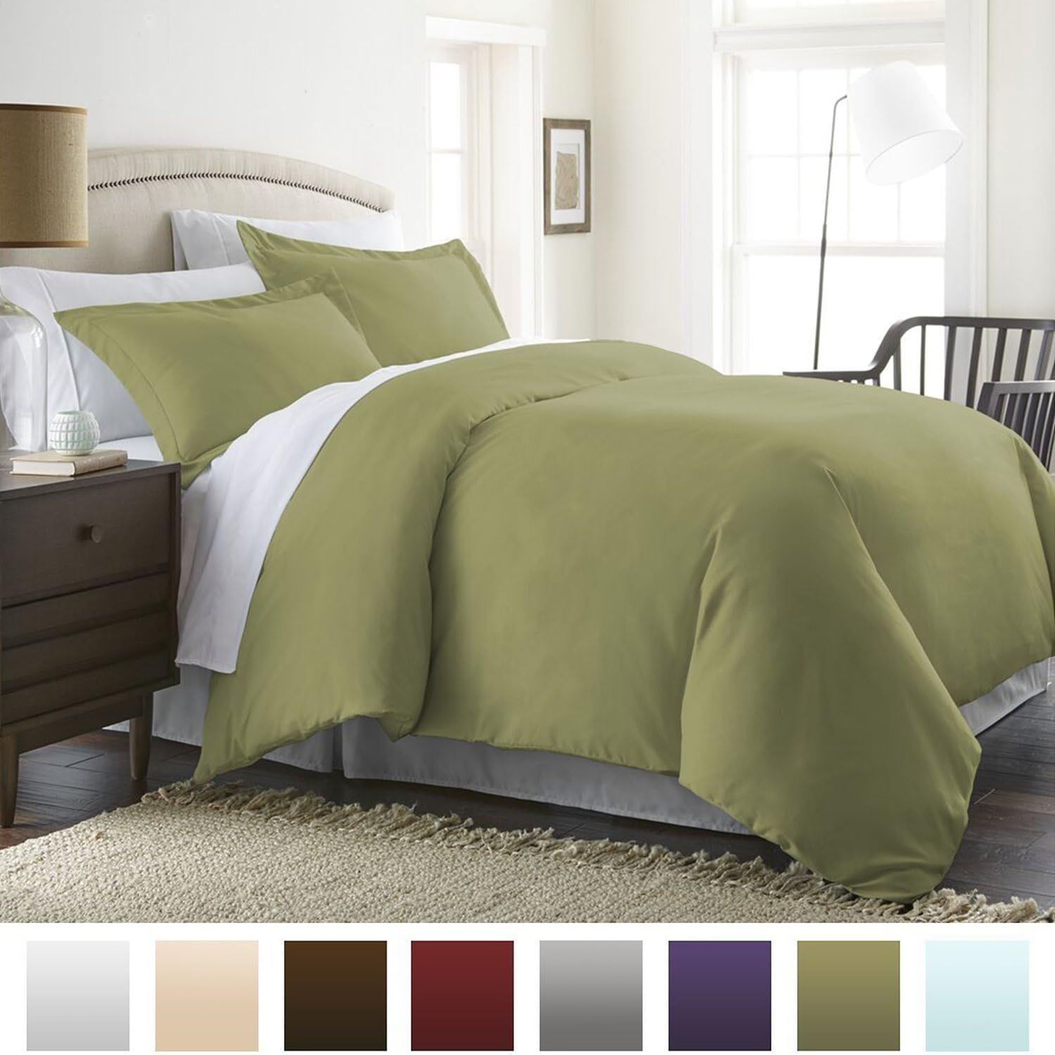 Sage Green Microfiber Twin Duvet Cover Set with Pillow Shams