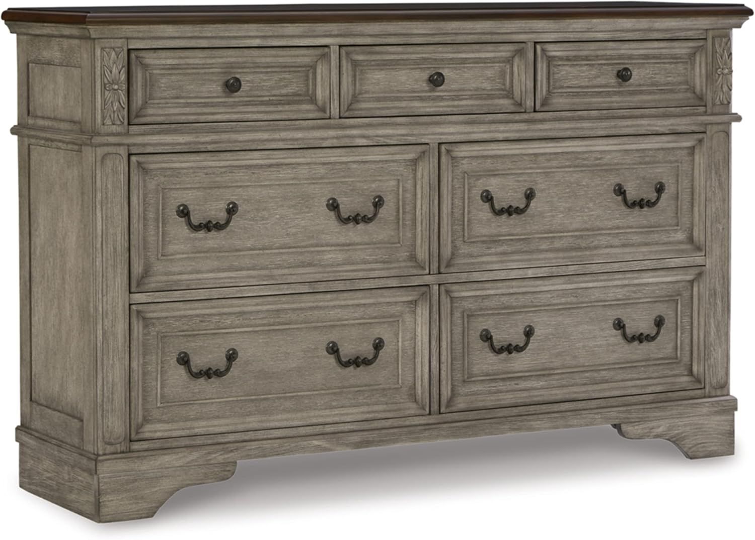 Antique Gray and Walnut 7-Drawer Cottage Dresser