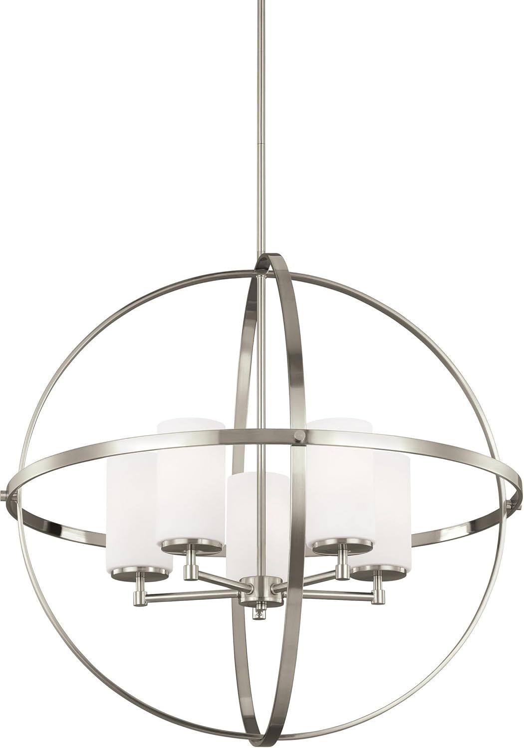 Alturas Modern 5-Light LED Chandelier in Brushed Nickel with Etched Glass