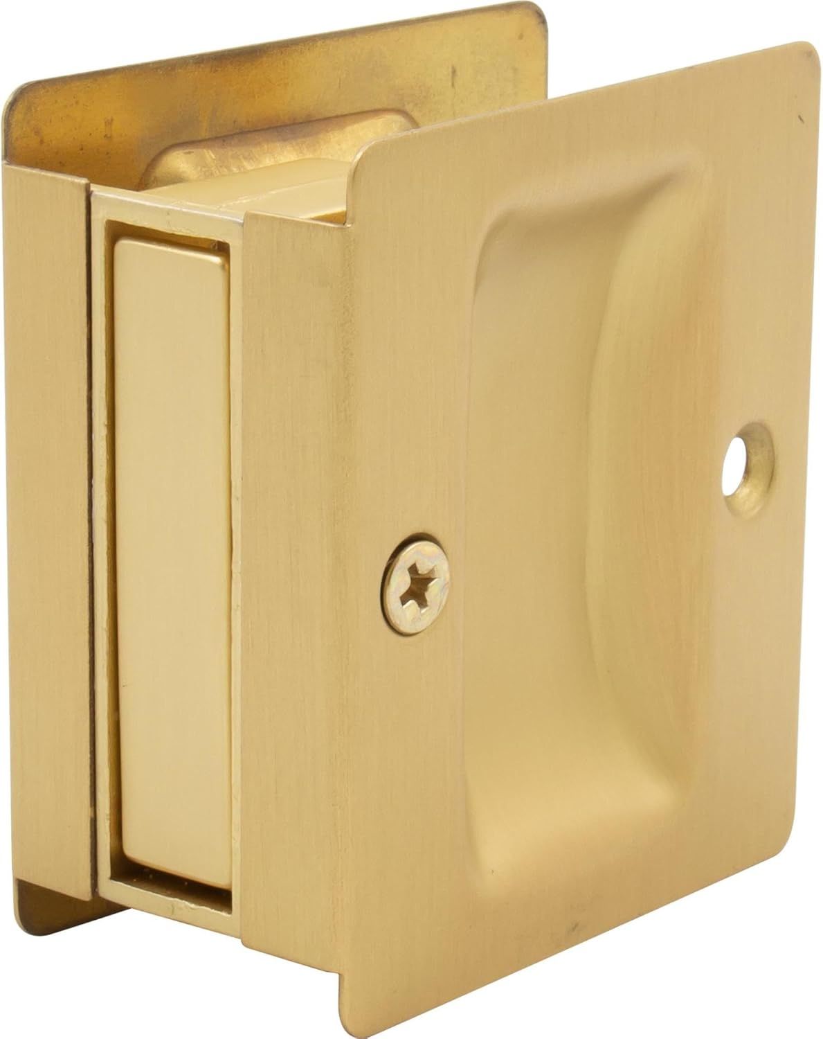 Satin Brass Square Pocket Door Lock for Passage