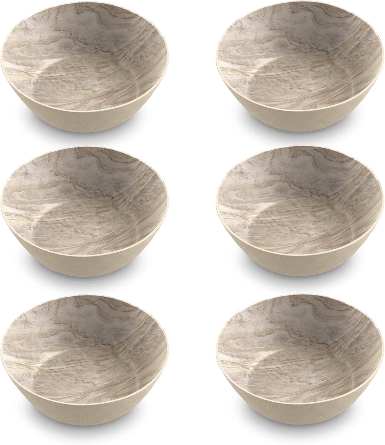 Desert Wood Patterned Melamine Low Bowls, 7.5", Set of 6