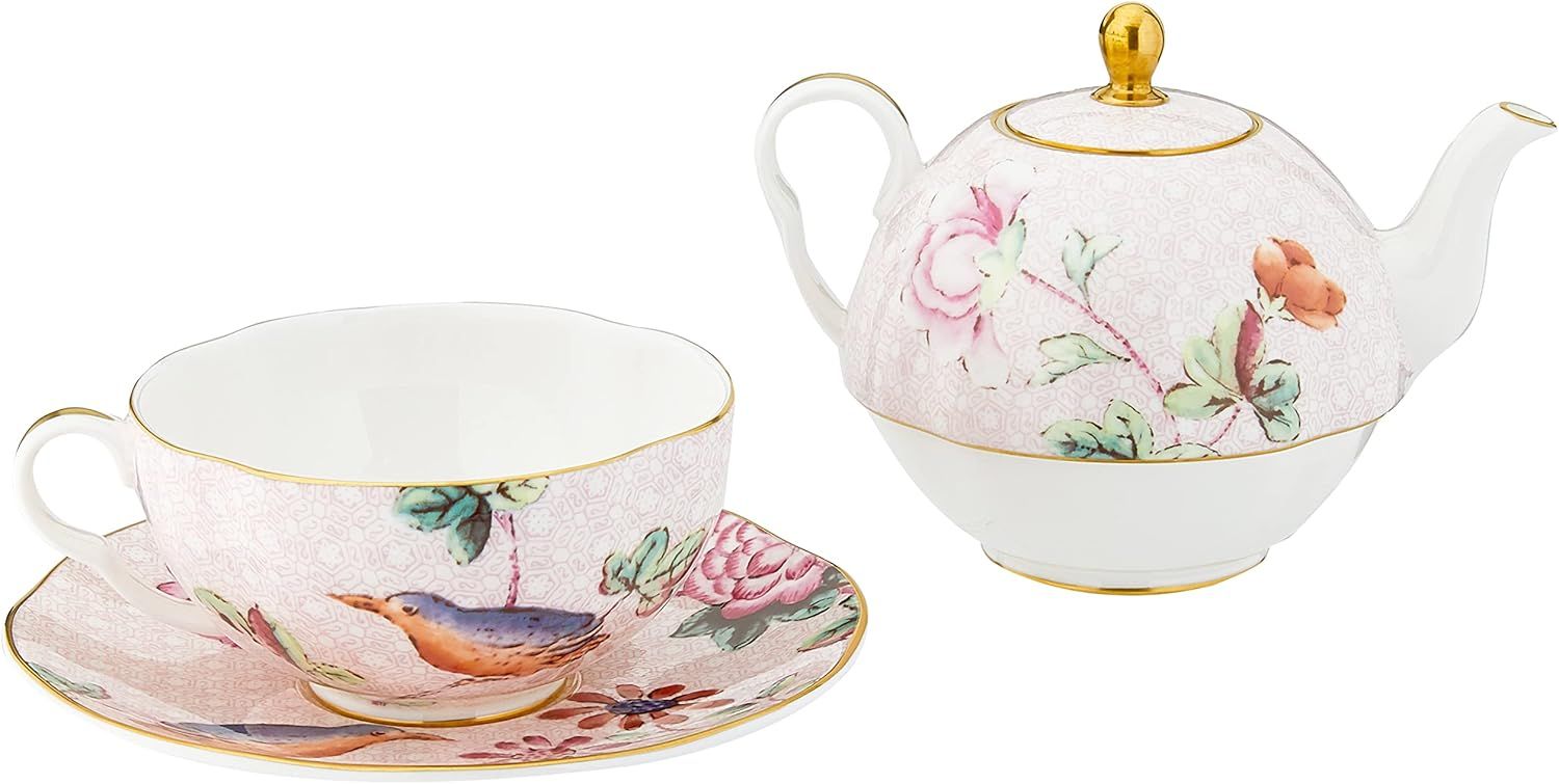 Floral Multicolor Bone China Teapot and Teacup Set