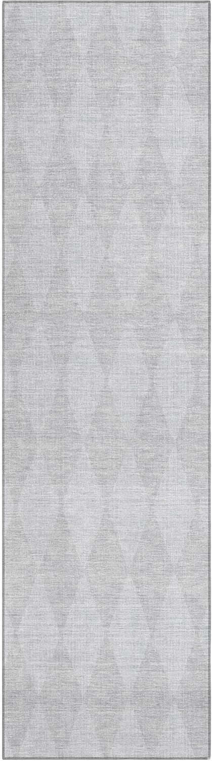 Pewter Diamond Pattern Washable Synthetic Runner Rug