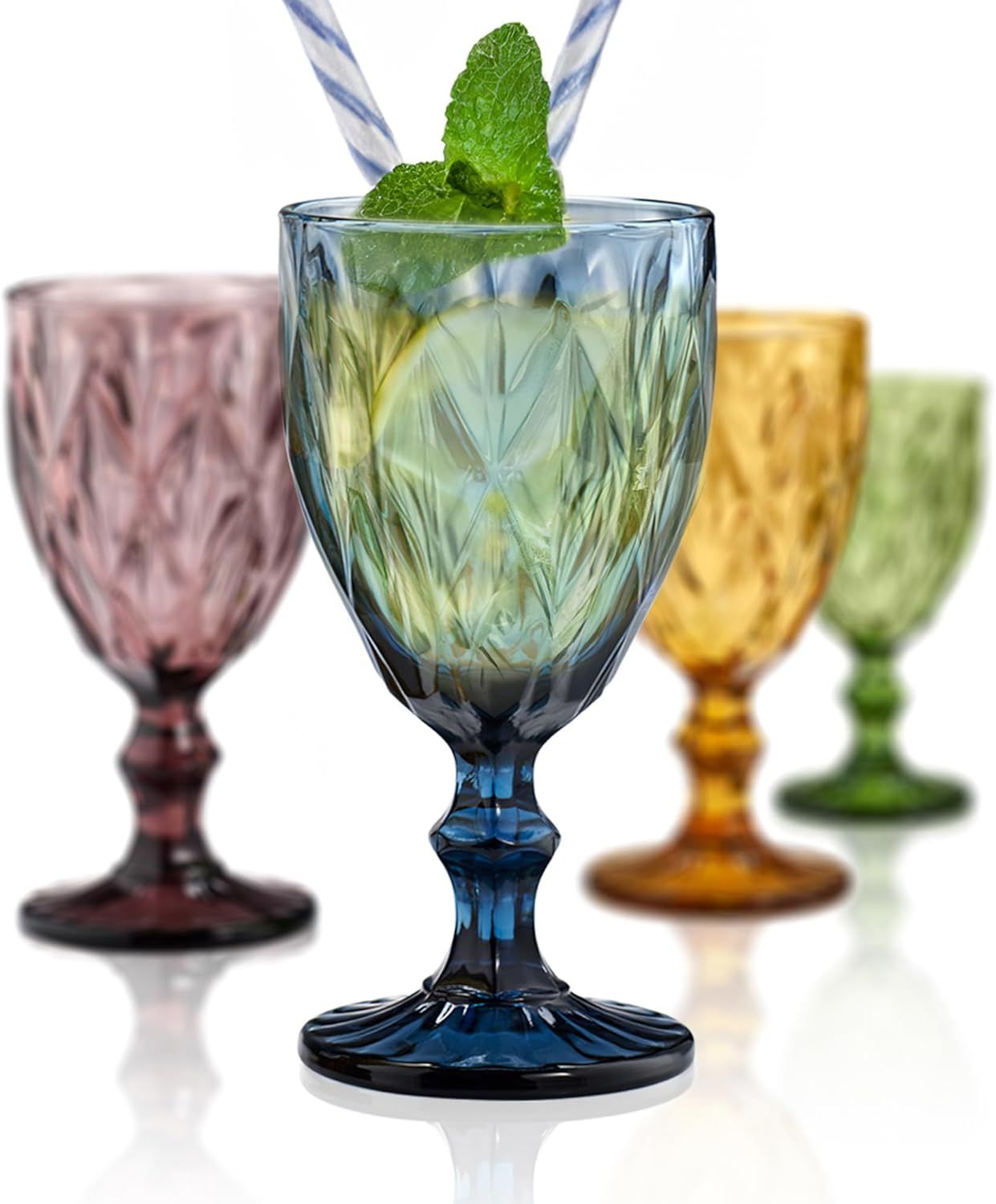 Artland Assorted Colors 14oz Footed Goblet Glass Set