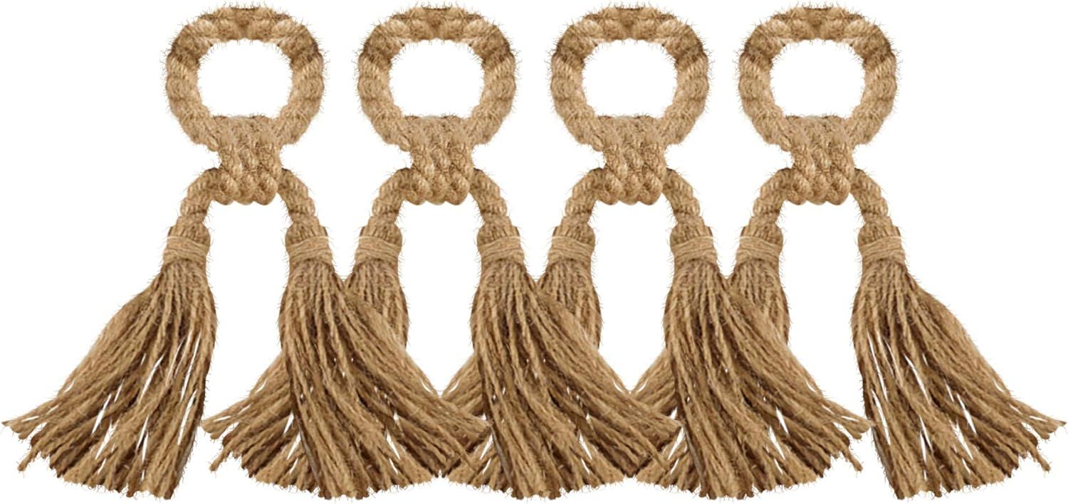 Natural Jute Tassel Napkin Rings Set of 4