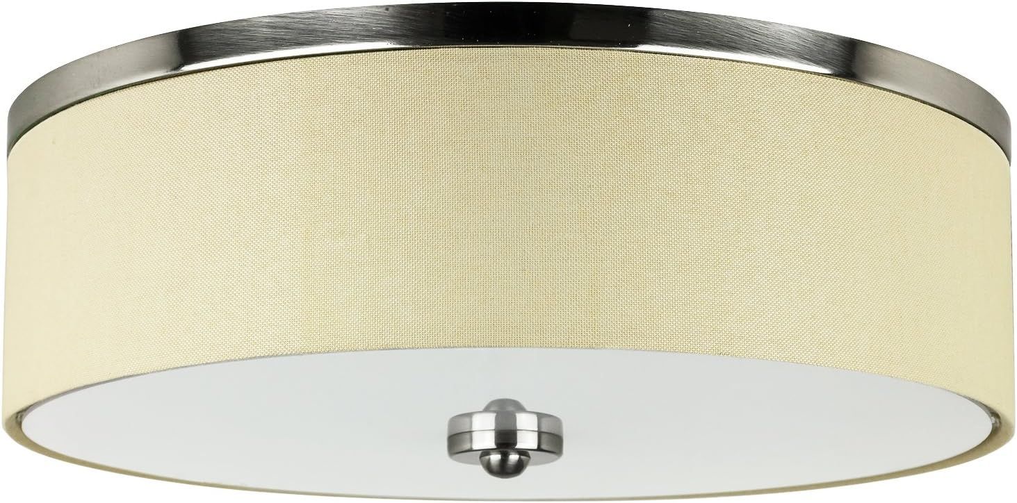 Brushed Nickel 15" LED Drum Flush Mount with White Shade