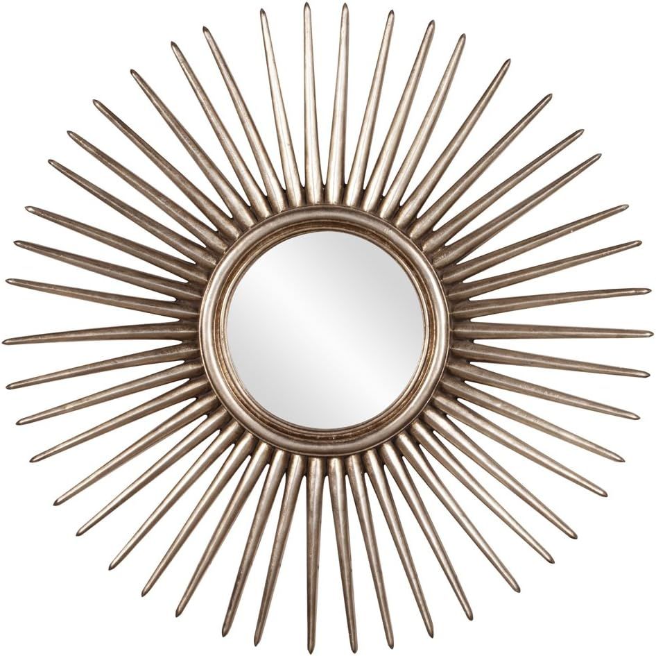 Silver Leaf Sunburst Round Wall Mirror