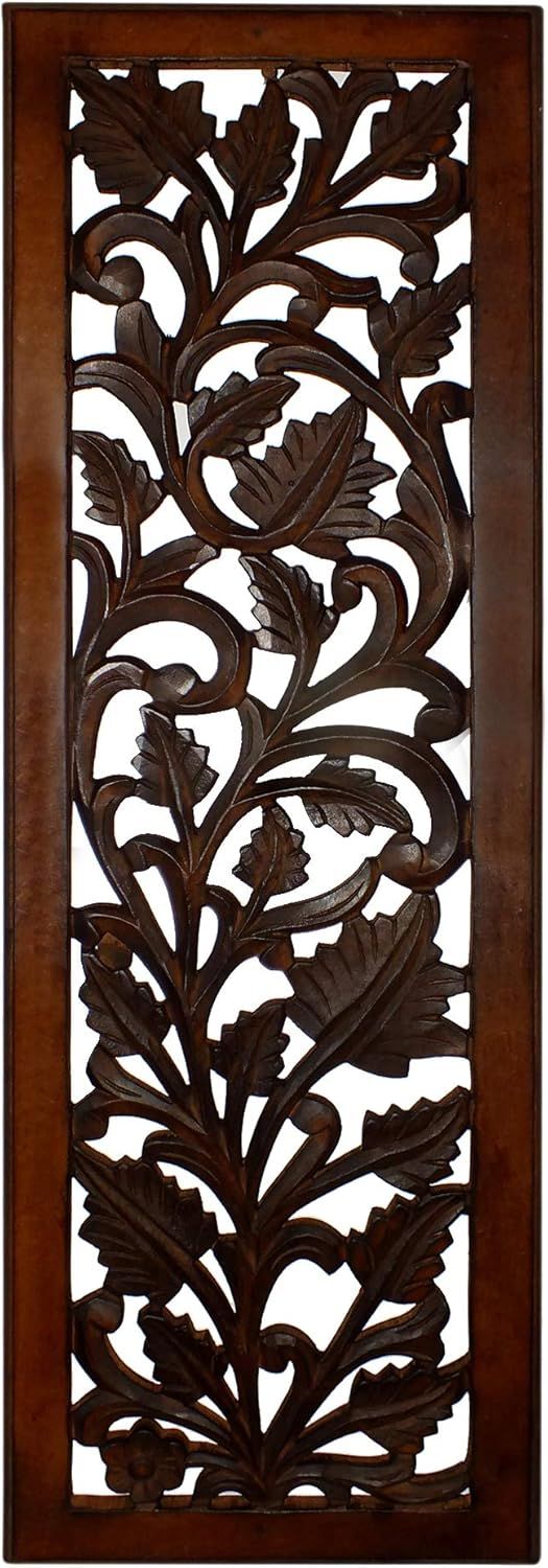 Handcrafted Brown Mango Wood Floral Wall Panel