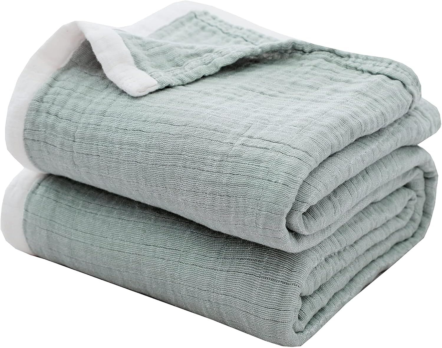 Sage Green Cotton Muslin 4-Layer Throw Blanket