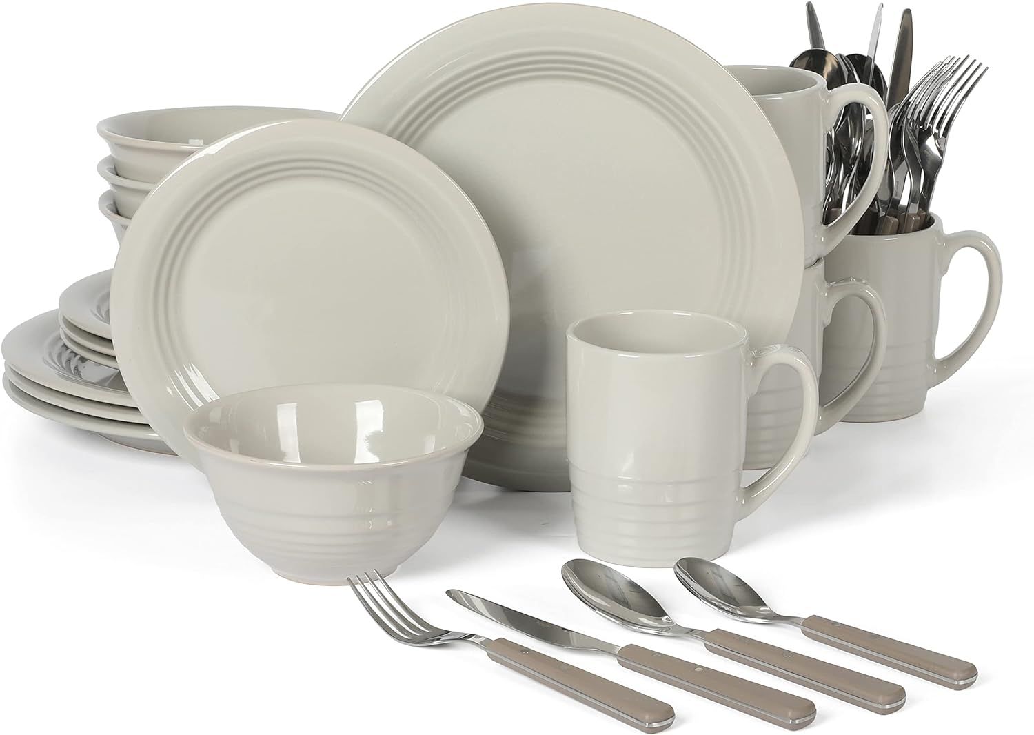 Grey Ceramic 32-Piece Dinnerware and Flatware Set, Service for 4