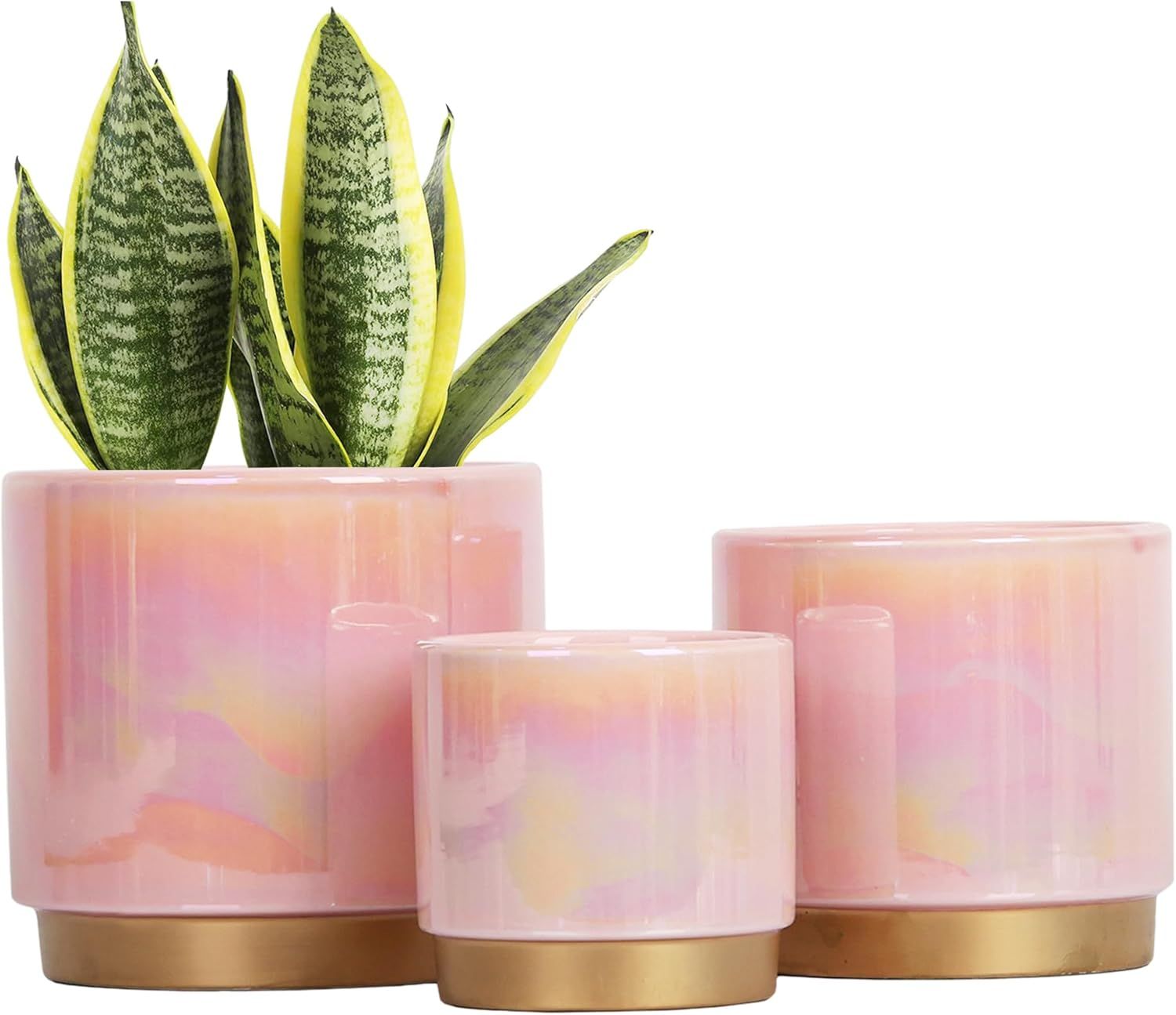 Set of 3 Pink Ceramic Bohemian Planters with Drainage