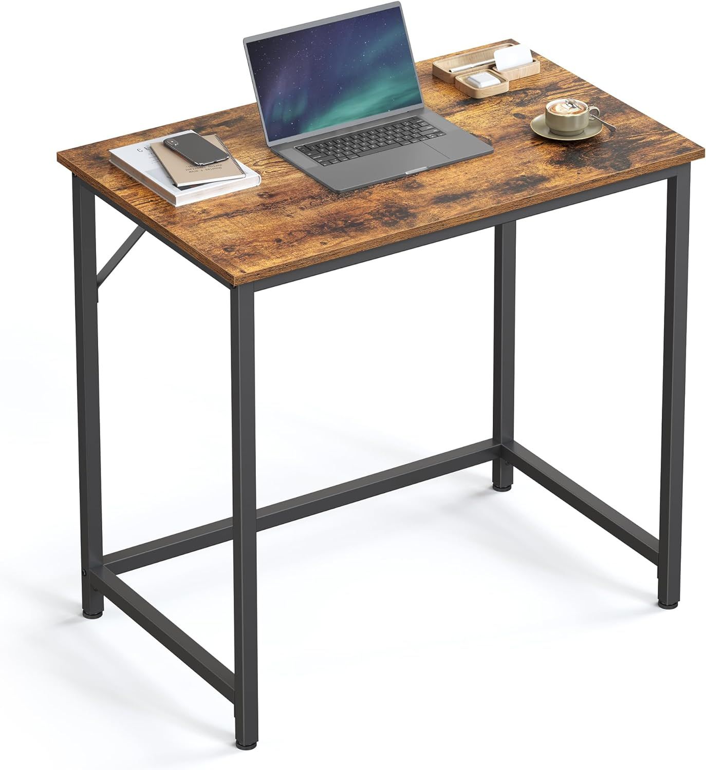 Rustic Brown and Black Industrial Computer Desk with Metal Frame