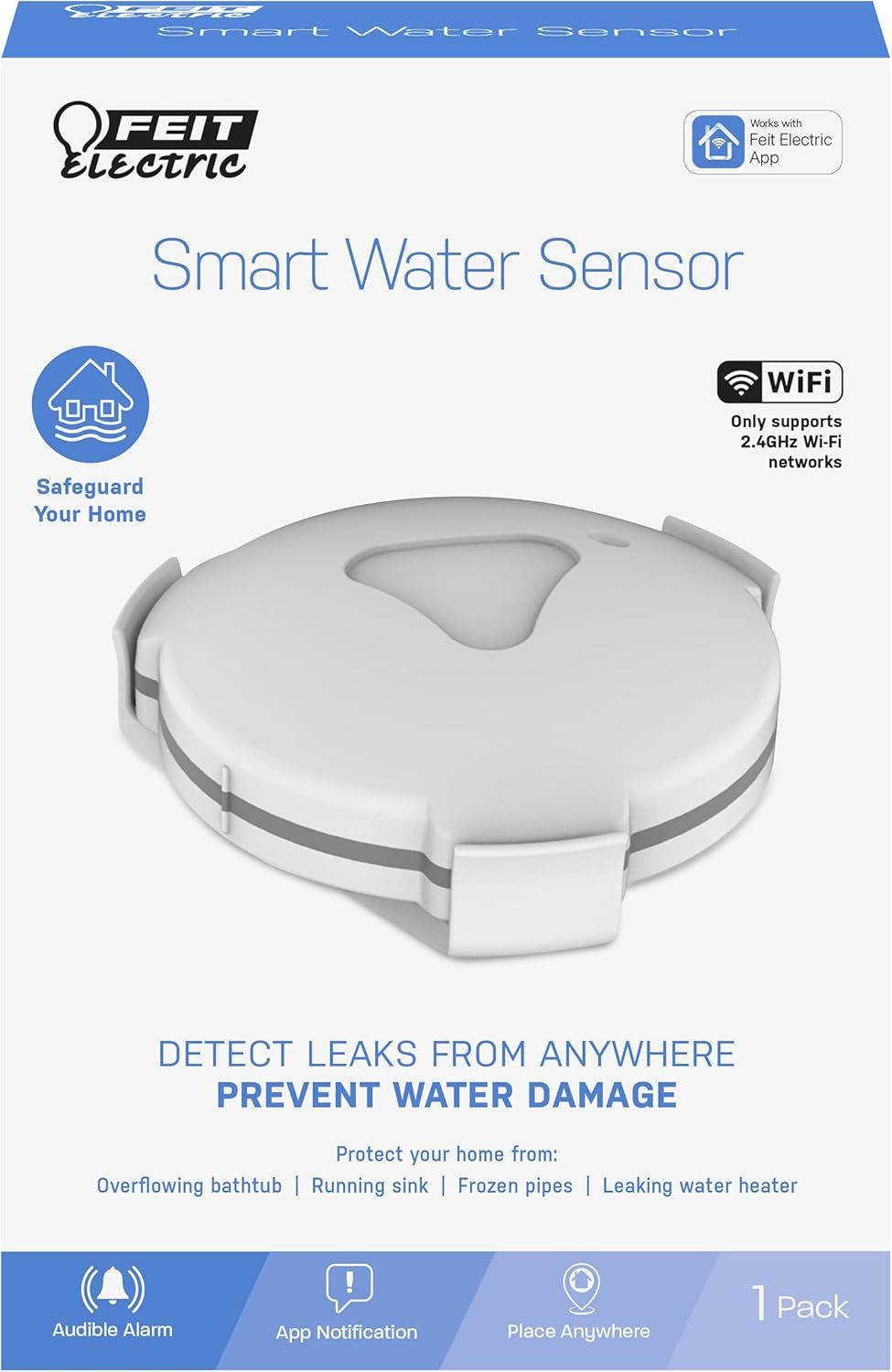 Feit Electric Smart Wi-Fi Water Leak Sensor with Audible Alarm