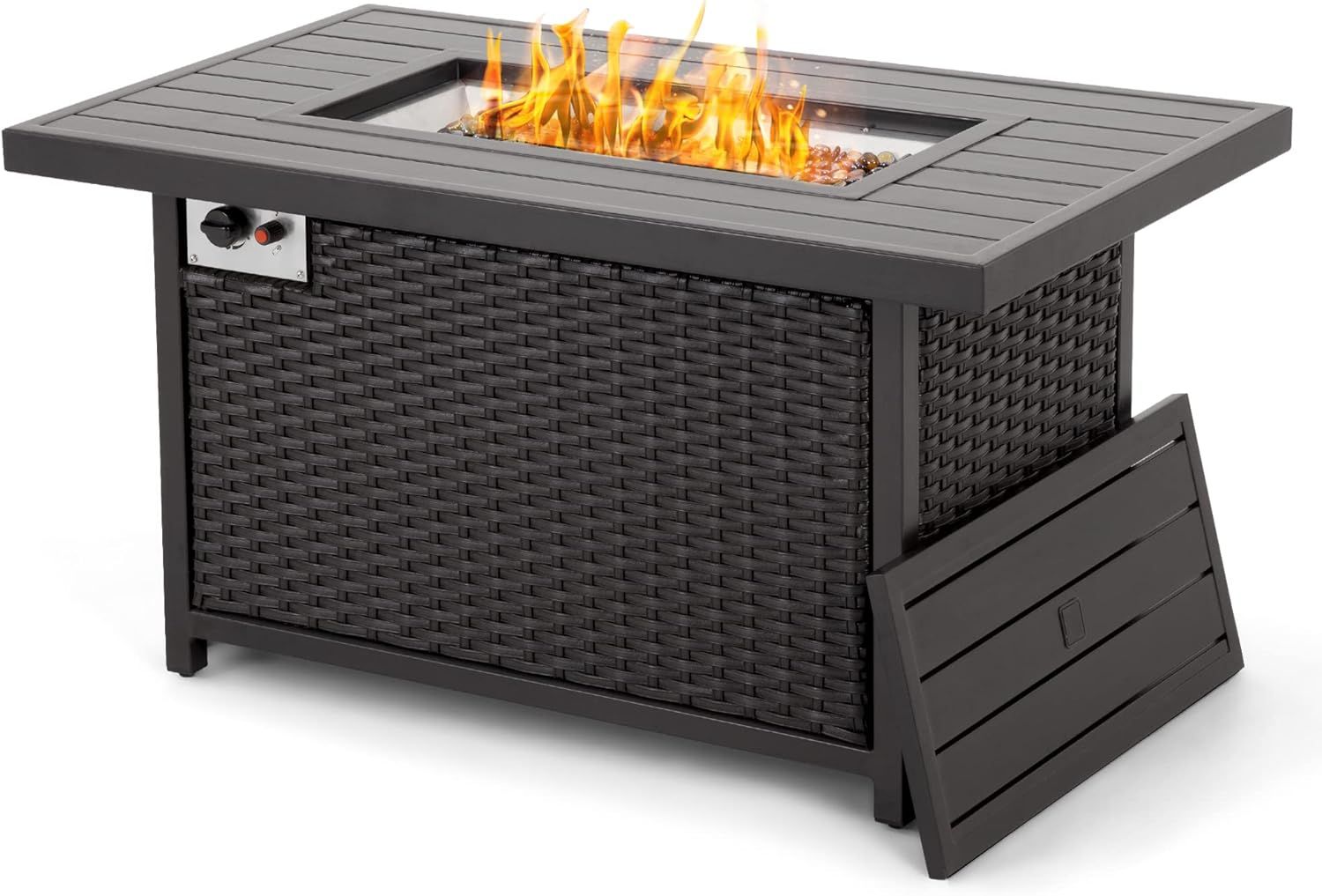 48-Inch Black Aluminum and Wicker Gas Fire Pit Table