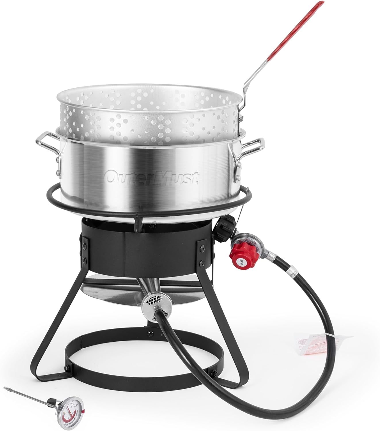 11 Qt Aluminum Propane Outdoor Deep Fryer with Red Handles