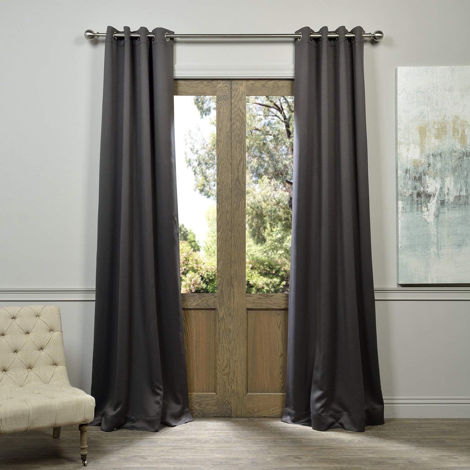 Anthracite Grey Velvet Blackout Grommet Curtain Panel 50 x 84