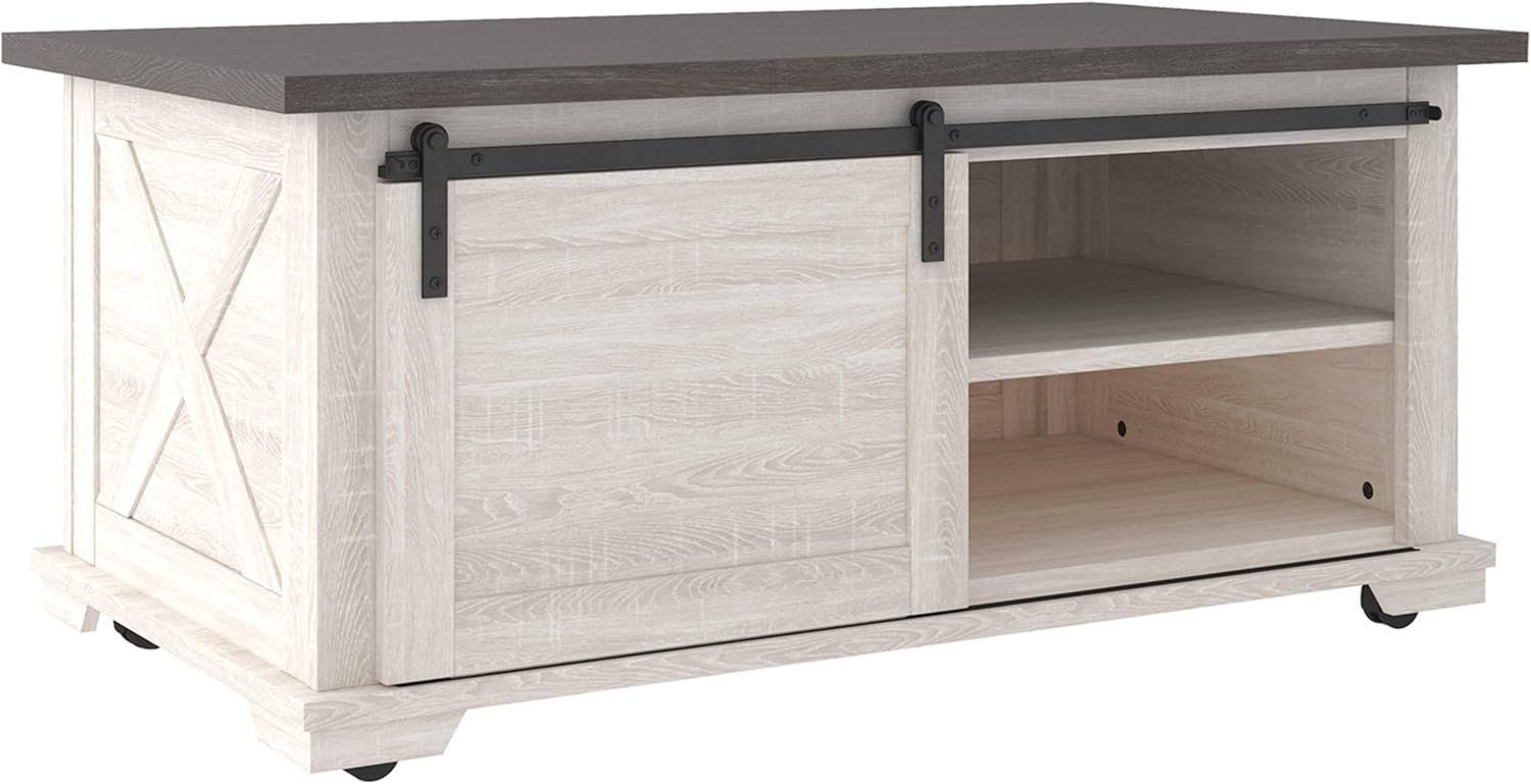 Contemporary Two-Tone Sliding Barn Door Coffee Table with Storage