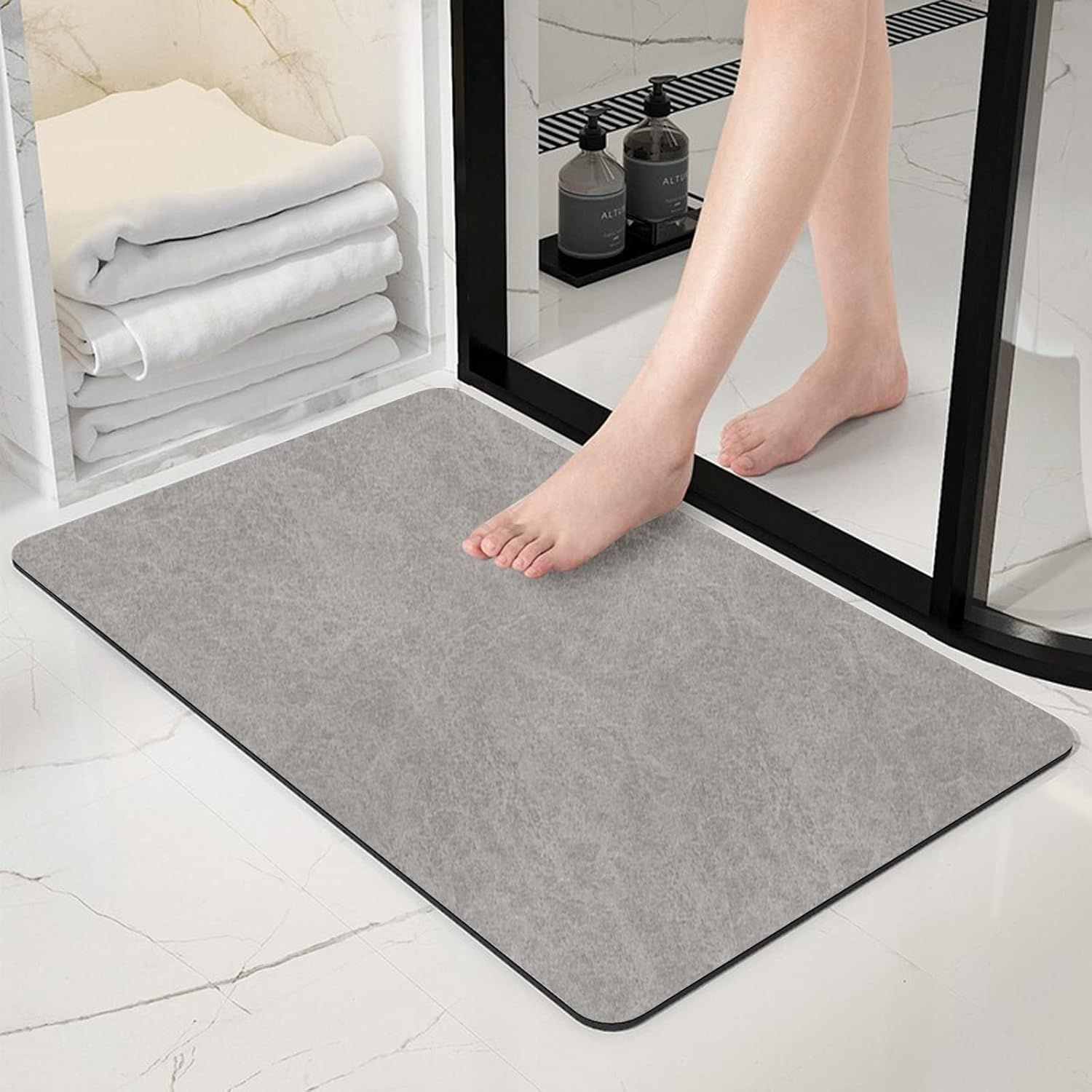 Gray Machine Made Low Pile Non-Slip Bath Mat