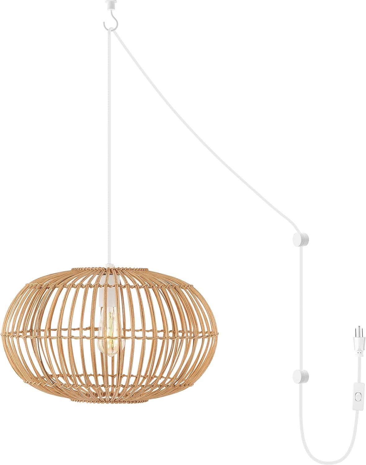 Leo 17.5" Coastal Bohemian Brown Rattan LED Pendant Light