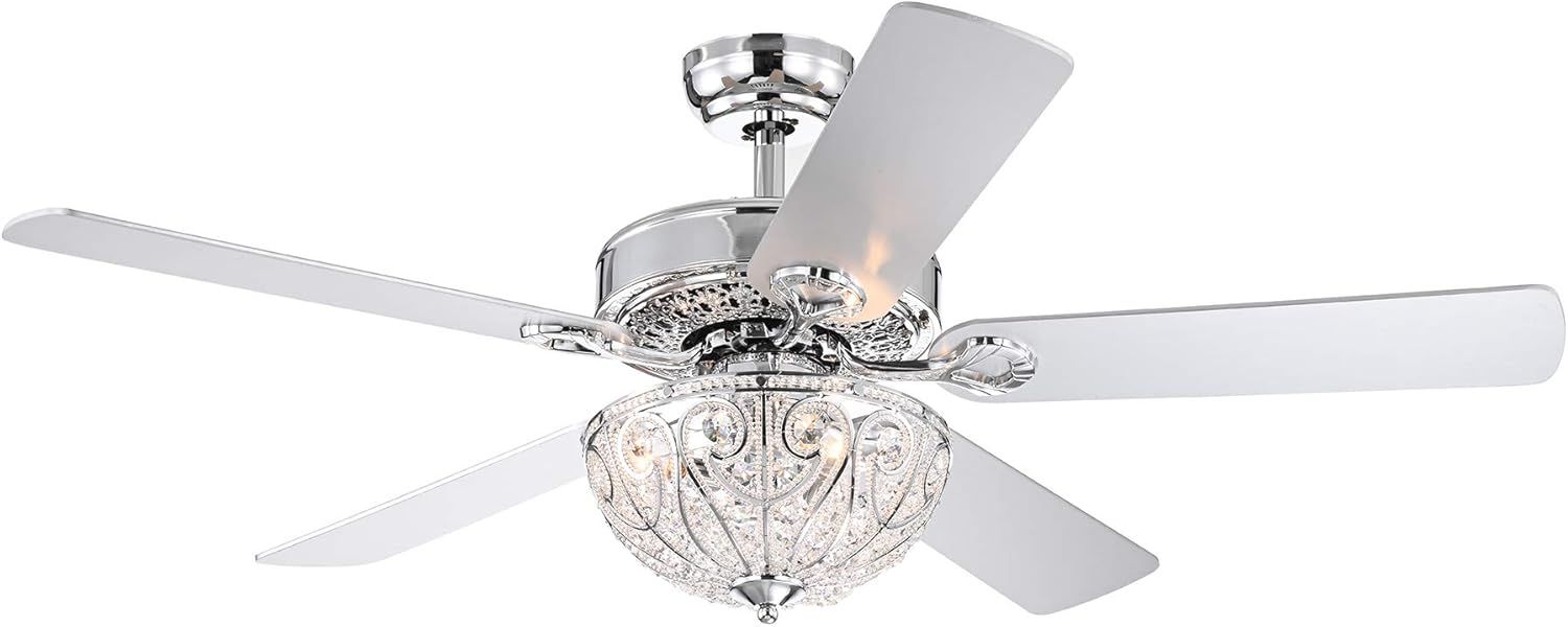 Matte Gold and Silver 30" Ceiling Fan with Crystal Chandelier