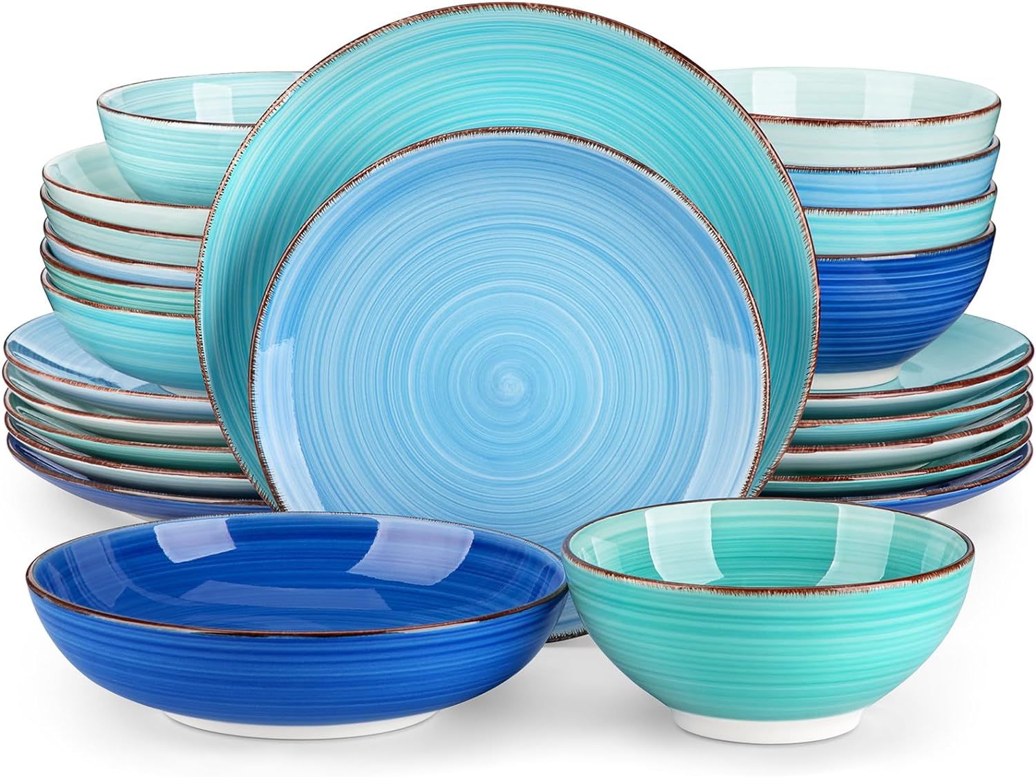Bonita Blue and White Ceramic 24-Piece Dinnerware Set