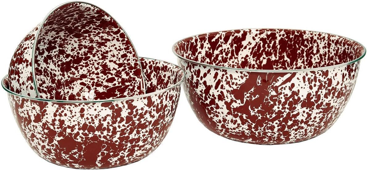 Burgundy and Cream Porcelain 3-Piece Mixing Bowl Set