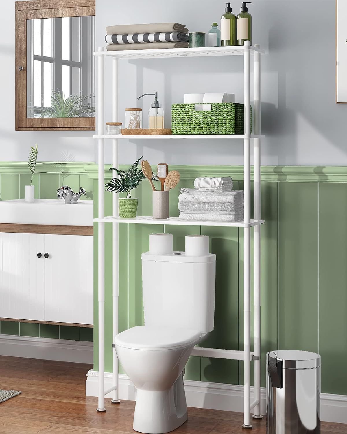 White Adjustable Bamboo Over-the-Toilet Storage Shelf