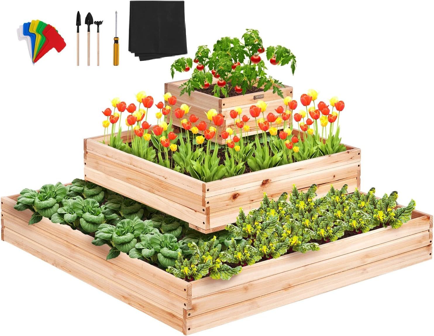Burlywood Wooden Raised Garden Bed Planter 44.5"x44.5"x20.1"