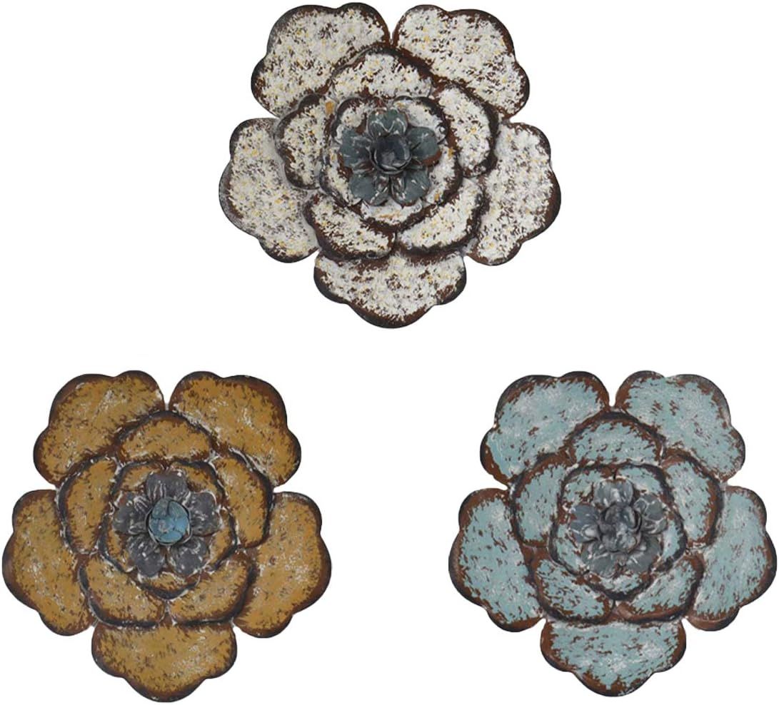 8-Inch Multicolor Metal Flower Wall Art Set