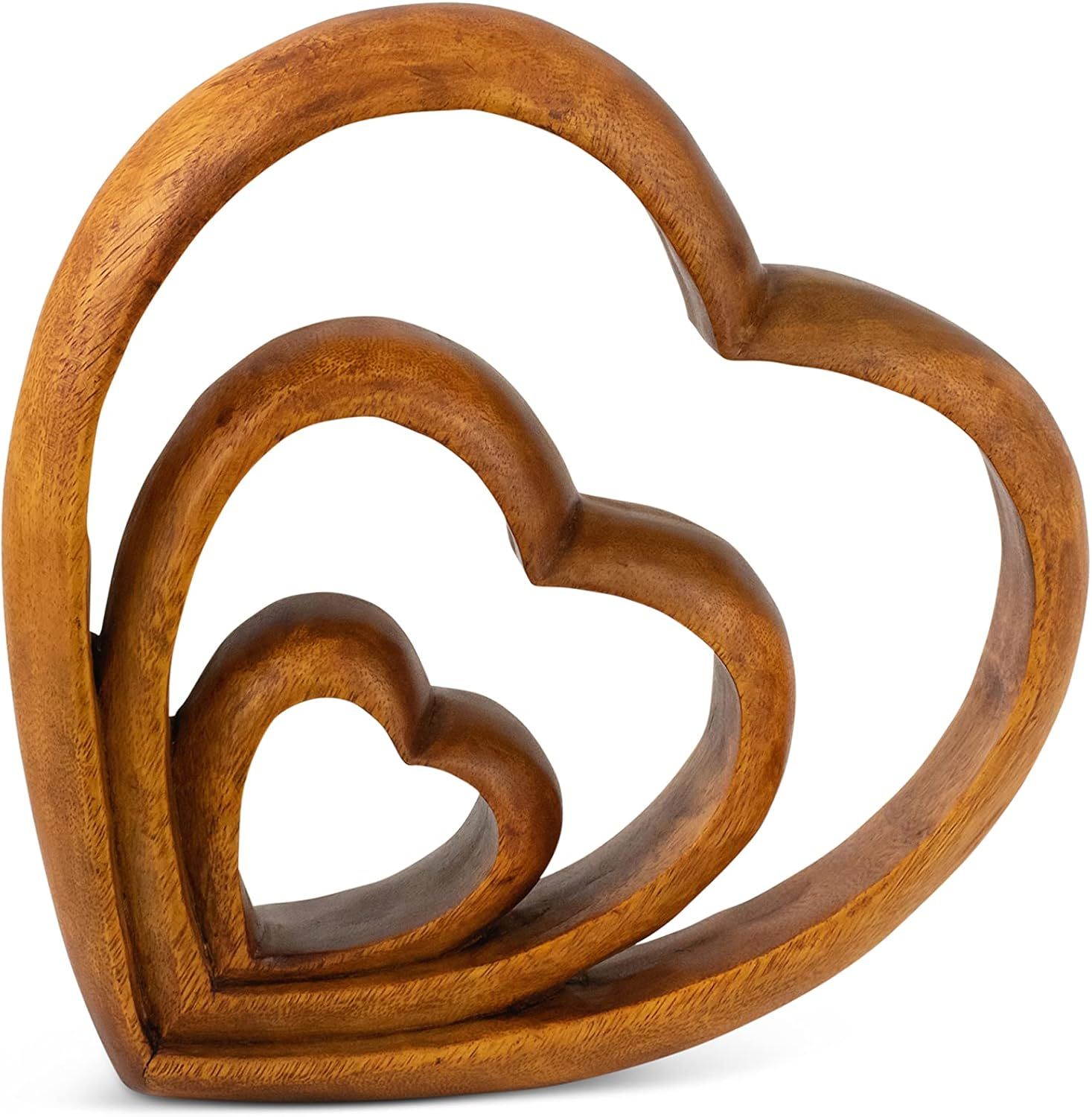 Handcrafted Suar Wood Heart Trio Valentine's Day Sculpture