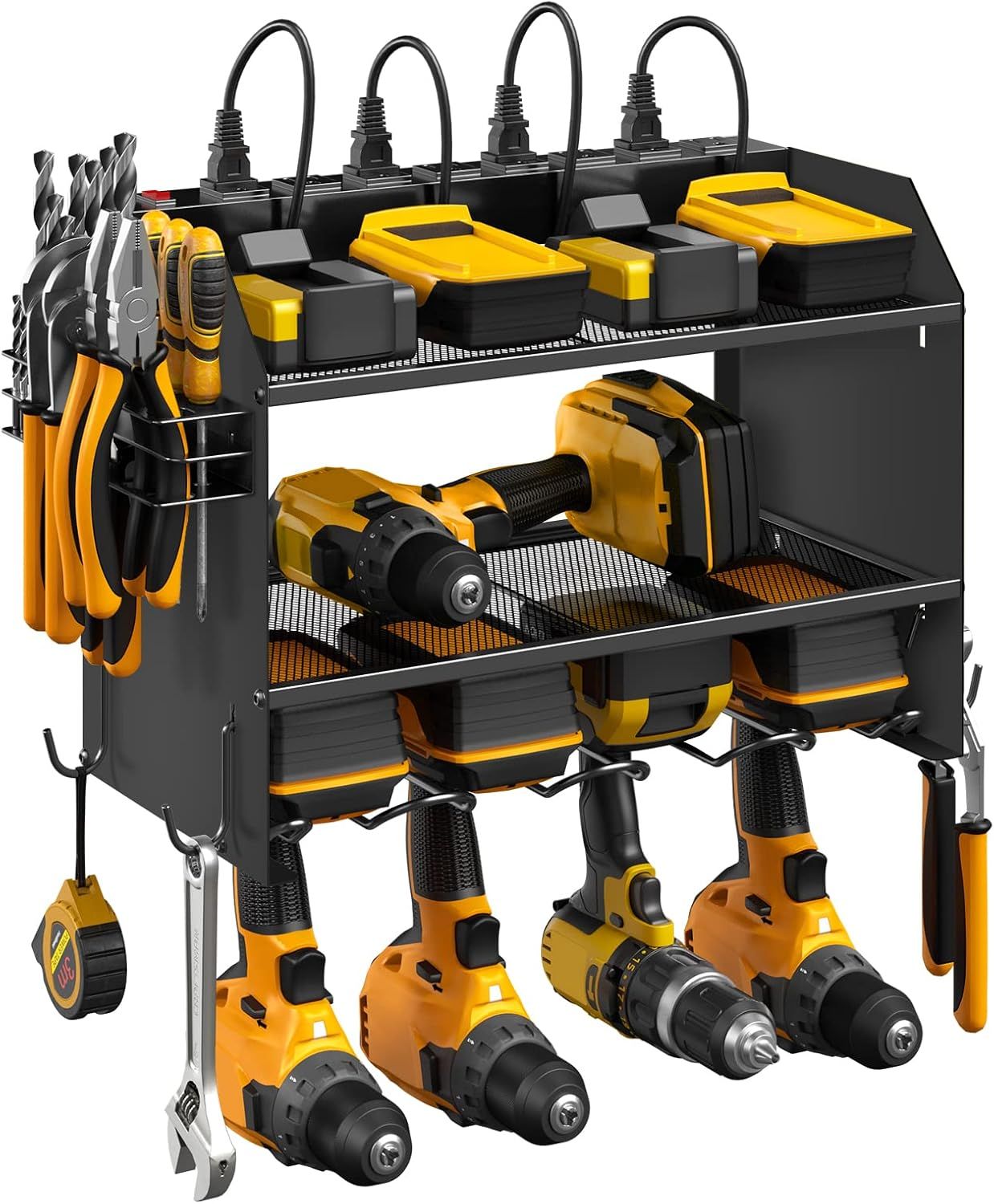 Black Steel Modular Power Tool Organizer with Charging Station